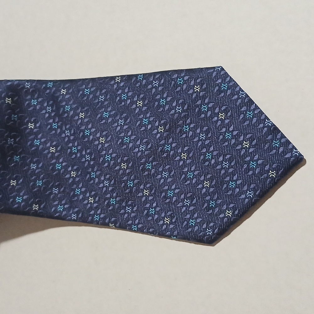 Celine Blue Silk Geometric Tie